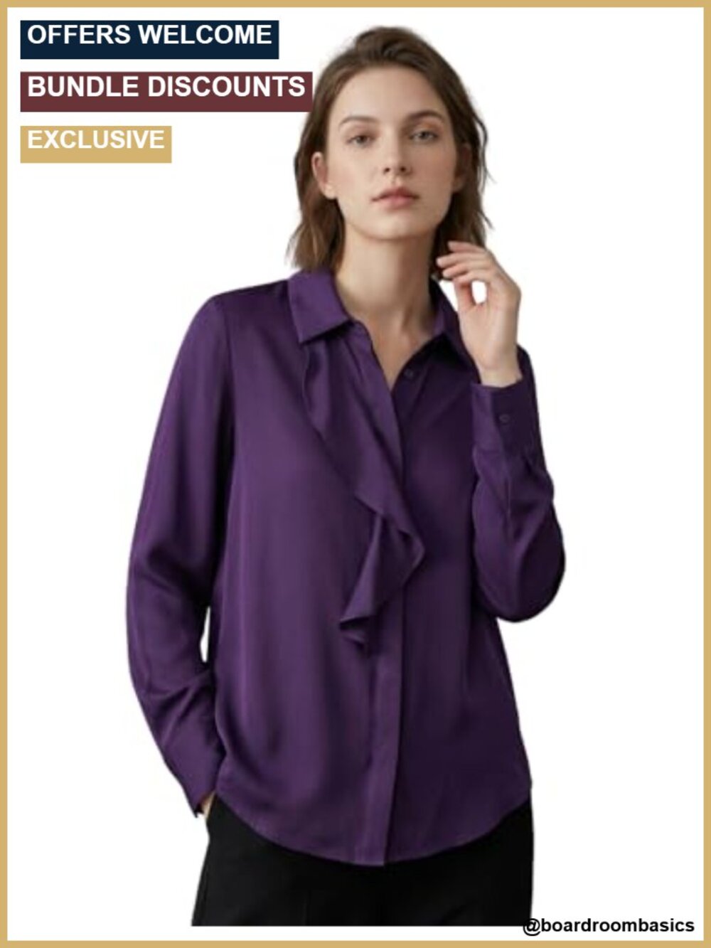 Women's Silk Blouse Long Sleeve Button Down Asymmetric Ruffle Work Top